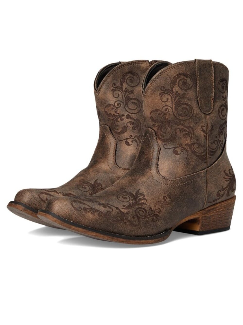 Womens Short Stuff Embroidery Snip Toe Casual Boots Ankle Low Heel 1-2"